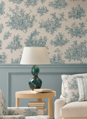 Pale teal french countryside - teal,