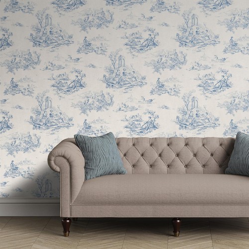Classic blue wallpaper toile - blue,