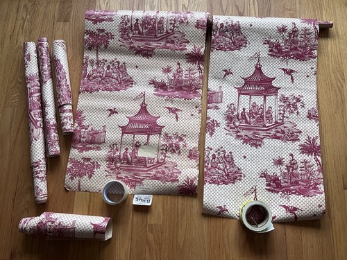 Vtg red toile jouy panels - de,