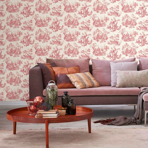 Cream red toile jouy - cream,