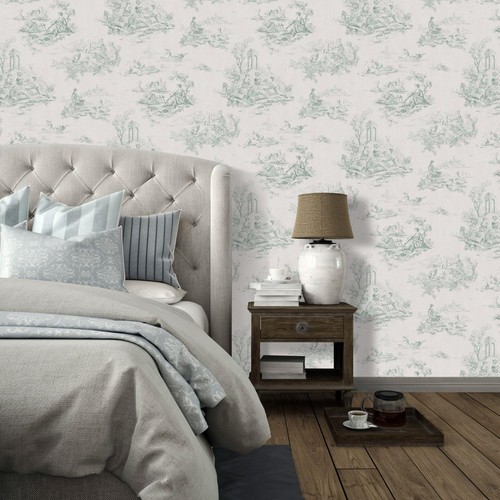 Green vintage toile - green,